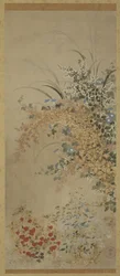 Fleurs et herbes, rouleau suspendu (monté sur panneau), 1600-30